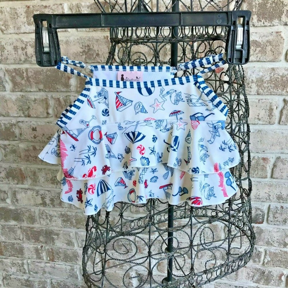 Floatimini Girls Swimsuit Top Size 6 Ruffed Tiered Straps Beach Sailboat…